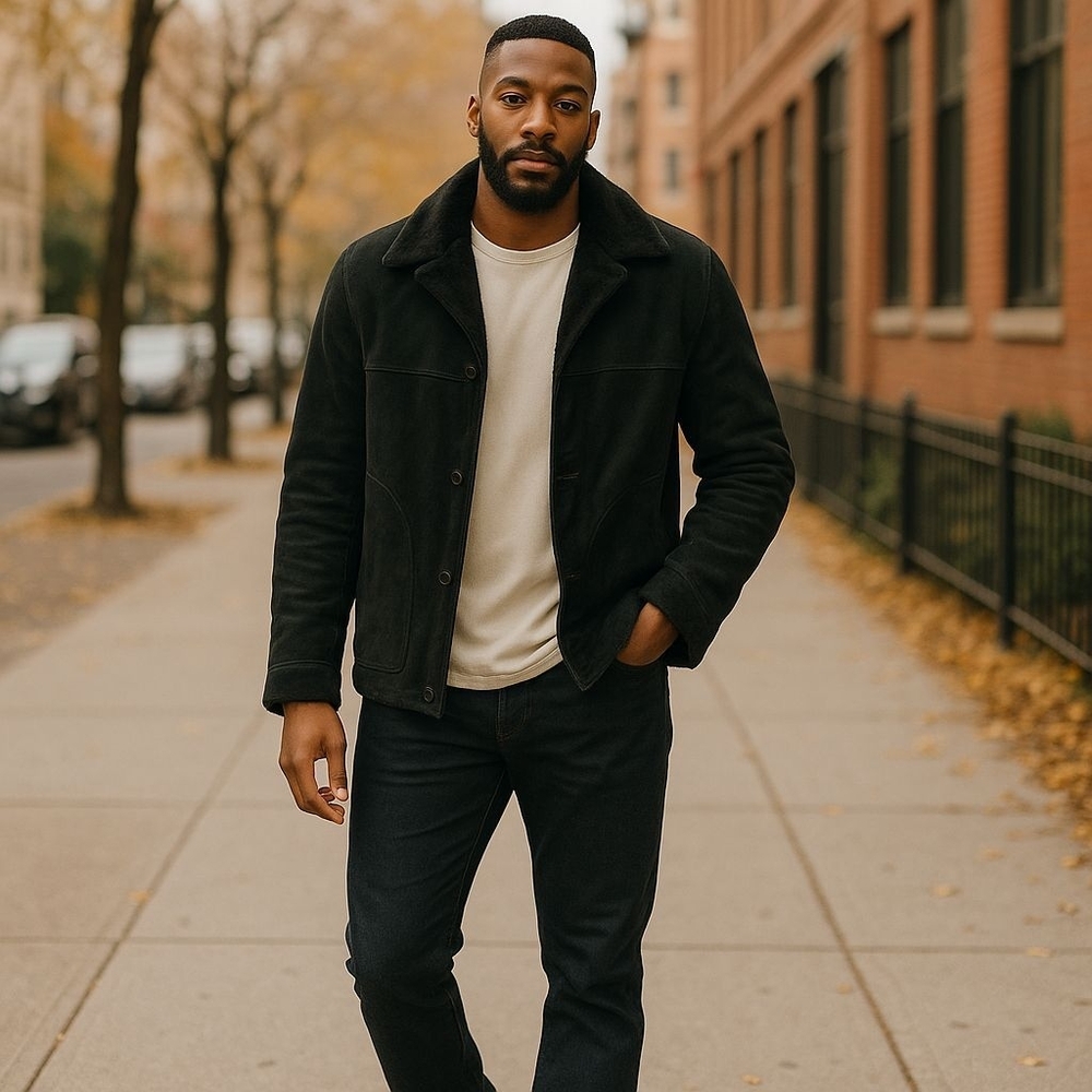 Leather Vintage classic Black Suede lined Jacket